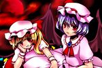  akina_(schism) bad_id bad_pixiv_id bat_wings blonde_hair blue_hair flandre_scarlet hat multiple_girls red_eyes remilia_scarlet short_hair siblings sisters touhou wings 