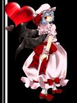  akina_(schism) bad_id bad_pixiv_id blue_hair blush hat heart looking_back red_eyes remilia_scarlet short_hair simple_background solo touhou wings wrist_cuffs 