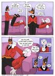  2025 absurd_res anthro biped bow_tie break_room canid canine canis clip_studio_paint_(artwork) clothing coat dialogue digital_media_(artwork) dobermann domestic_dog duo english_text furniture handwritten_text hi_res male mammal martindosent matthias_(martindosent) page_number pinscher red_clothing red_coat red_topwear sebastian_(martindosent) sofa speech_bubble tail text topwear uniform white_body 