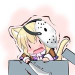  animal_ears blonde_hair blush box cat_ears cat_tail chibi hockey_mask hoshizuki_(seigetsu) kemonomimi_mode machete mizuhashi_parsee open_mouth puru-see solo tail touhou trembling |_| 