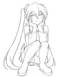  detached_sleeves greyscale hands_on_own_cheeks hands_on_own_face hatsune_miku kit_(studio) lineart long_hair monochrome panties skirt smile solo twintails underwear very_long_hair vocaloid 