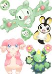  cute duosion emolga looking_at_viewer maractus nintendo plain_background pok&#233;mon pok&eacute;mon reuniclus solosis tyakota video_games white_background 