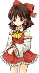  ascot bad_id bad_pixiv_id bow brown_hair detached_sleeves hair_bow hair_tubes hakurei_reimu red_eyes solo touhou yamisawa 