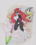  breasts fc32 fc32_(artist) female flower hair mammal nipples nude plant pussy red_hair sketch skunk solo tail 
