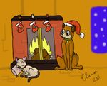  boobytrapzap boxing canine cartoon cat christmas day dog elena feline festive fire fireplace holidays legwear log mammal solstice stockings warm wood xmas yule 