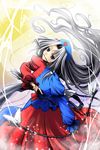  arrow blue_eyes blush bow_(weapon) breasts eclps hat large_breasts long_hair nurse_cap silver_hair skirt smile solo touhou weapon yagokoro_eirin 