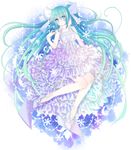  aqua_eyes aqua_hair bad_id bad_pixiv_id bow dress frills gathers hair_bow hatsune_miku long_hair nozomi_fuuten shoes smile solo twintails very_long_hair vocaloid white_dress 