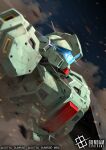  blue_visor char's_counterattack commentary_request copyright_notice damaged debris dirty dust earth_federation glowing gundam gundam_card_game gundam_unicorn jegan jegan_d_type logo machinery mecha mecha_focus mobile_suit official_art radio_antenna realistic robot science_fiction serike_w smoke sunrise_(company) title upper_body 