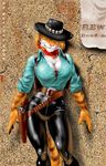  breasts bullets cleavage clothed clothing colt_saa colt_single_action_army cowgirl feline female gun hat holster mammal pistol poster ranged_weapon revolver richard_bartrop solo stripes tiger weapon western 