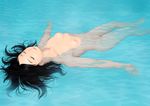  1girl black_hair breasts eyes_closed female floating navel nipples nude skinny_dipping small_breasts swimming water yoshimaki_2000mg 