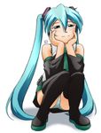  detached_sleeves hands_on_own_cheeks hands_on_own_face hatsune_miku kit_(studio) long_hair panties skirt smile solo striped striped_panties twintails underwear very_long_hair vocaloid 