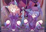  alternate_costume animal_ears bad_id bad_pixiv_id bat_wings blonde_hair blue_hair cat_ears cat_tail choker closed_eyes extra_ears fang flandre_scarlet gradient_hair hat intertwined_tails kemonomimi_mode multicolored_hair multiple_girls one_eye_closed open_mouth petals pointy_ears purple_eyes remilia_scarlet rose_petals shunsuke siblings sisters squatting striped striped_legwear tail touhou v_arms wings 