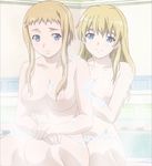  2girls bathing blonde_hair blue_eyes breasts elina highres leina long_hair multiple_girls nipples nude queen&#039;s_blade queen's_blade screencap siblings sisters sitting smile yuri 