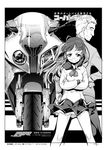  1girl bakuon!! bmw bmw_s1000rr crossed_arms glasses greyscale ground_vehicle gunbuster_pose hayakawa_(bakuon!!) minowa_hijiri monochrome motor_vehicle motorcycle orimoto_mimana school_uniform serafuku smile 