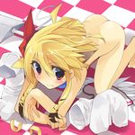  all_fours aputomu77 ass blonde_hair blush checkered checkered_floor fang highres nude original red_eyes short_hair smile solo 