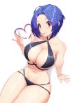  absurdres ahoge alternate_costume alternate_hairstyle bikini black_bikini blue_hair breasts half_updo highres idolmaster large_breasts miura_azusa o-ring o-ring_bikini pink_nails purple_eyes rein_akane short_hair sitting swimsuit waving 