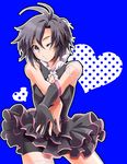  belt black_hair dress gloves grey_eyes idolmaster idolmaster_(classic) kikuchi_makoto name_row one_eye_closed short_hair single_glove solo 