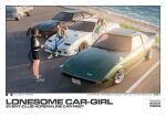  3girls animal_ears beach black_hair black_jacket black_shorts blue_eyes blue_pants border brown_hair brown_jacket car character_name closed_mouth denim english_text evening green_shirt highres horse_ears horse_girl horse_tail jacket jeans katsuragi_ace_(umamusume) kei_truck mazda_rx-7 motor_vehicle mr._c.b._(umamusume) multicolored_hair multicolored_jacket multiple_girls nike_(company) nissan_300zx nissan_fairlady_z ocean on_car outdoors pants parking_lot pickup_truck ponytail purple_eyes run_rotary sand shadow shirt shoes shorts sitting standing suit_jacket symboli_rudolf_(umamusume) tail toyota toyota_celica track_jacket truck two-tone_jacket umamusume v-neck vehicle_focus vehicle_name white_border white_hair white_jacket white_shirt white_shoes white_shorts yellow_shoes 