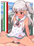  1boy 1girl anchor_hair_ornament black_eyes blush breasts censored character_name clothed_sex commentary dress english_commentary fanbox_username grey_hair hair_ornament hetero italian_flag kantai_collection long_hair lower_teeth_only maestrale_(kancolle) male_pubic_hair mosaic_censoring no_panties one_side_up open_mouth penis pongldr pubic_hair pussy sailor_collar sailor_dress sex sleeveless sleeveless_dress small_breasts solo_focus tan tanlines teeth testicles vaginal web_address white_dress white_sailor_collar 