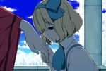  alice_margatroid alice_margatroid_(pc-98) blonde_hair blue_eyes blue_hairband hairband hand_kiss hands kiss mother_and_daughter out_of_frame outstretched_hand sakuraba_yuuki shinki short_hair solo_focus touhou touhou_(pc-98) upper_body 