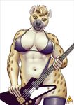  bass bottomless bra breasts canine clothed clothing female guitar hair half-dressed hyena looking_at_viewer mammal muscles muscular_female nipples nude plain_background solo ultrafox underwear white_background 