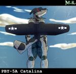  aircraft aircraft_humanoid airplane anthro big_butt blue_body butt cloud digital_media_(artwork) emblem engine female grey_body gun hi_res humanoid living_aircraft living_machine living_vehicle machine mantrinrus mechanical_arm mechanical_leg mechanical_tail mechanical_wings military pby-5a pby-5a_catalina pby_catalina propeller ranged_weapon sea sky tail vehicle water weapon wings 