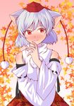  animal_ears blush colorized detached_sleeves hat inubashiri_momiji short_hair silver_hair smile solo tokin_hat touhou tsukineko_noel vent_arbre white_hair wolf_ears 