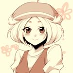 bad_id bad_pixiv_id bel_(pokemon) blush closed_mouth face flower hat hirococo light_smile looking_at_viewer lowres monochrome pokemon pokemon_(game) pokemon_bw portrait sepia smile solo 