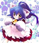  animal_ears bell blue_hair blush cat_ears cat_paws colorized highres long_hair original paws solo yellow_eyes yume_shokunin 