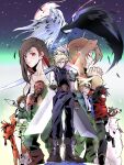 3girls 6+boys aerith_gainsborough armor ascot baggy_pants barret_wallace black_hair black_wings blonde_hair blue_jacket blue_sweater boots brown_gloves brown_hair buster_sword cait_sith_(final_fantasy) cape cid_highwind cloak cloud_strife commentary_request dark-skinned_male dark_skin final_fantasy final_fantasy_vii full_body gloves goggles goggles_on_head green_sweater grey_hair headband highres jacket long_hair masamune_(ff7) moogle motsutei multiple_boys multiple_girls ninja open_fly orange_fur pants praying red_cape red_cloak red_eyes red_headband red_xiii sephiroth short_hair shorts shoulder_armor single_wing sleeveless sleeveless_turtleneck spiked_hair standing sweater tank_top tifa_lockhart turtleneck turtleneck_sweater upper_body vincent_valentine white_ascot white_tank_top wings yuffie_kisaragi 