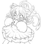  absurdres animal_ears bell blush cat_ears cat_paws greyscale highres lineart long_hair monochrome original paws solid_black_thumbnail solo transparent_background yume_shokunin 