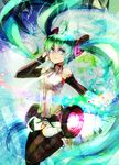  ahoge bad_id bad_pixiv_id bridal_gauntlets center_opening digital_dissolve elbow_gloves gloves green_eyes green_hair hatsune_miku hatsune_miku_(append) highres long_hair necktie solo thighhighs twintails very_long_hair vocaloid vocaloid_append zhuxiao517 