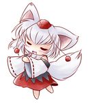  animal_ears blush chibi closed_eyes detached_sleeves hat inubashiri_momiji short_hair silver_hair solo tail tokin_hat touhou white_hair wolf_ears wolf_tail yume_shokunin 