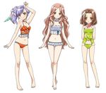  bikini breasts brown_eyes brown_hair cleavage harvest_moon iris_(rune_factory_oceans) large_breasts lily_(rune_factory_oceans) long_hair midriff oceans odette_(rune_factory) pink_hair purple_hair rune_factory rune_factory_oceans side_ponytail simple_background swimsuit violet_(rune_factory_oceans) 