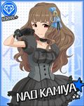  artist_request black_gloves black_gothic_dress_(idolmaster) bow brown_hair card_(medium) character_name choker diamond_(symbol) dress eyebrows gloves hair_bow idolmaster idolmaster_cinderella_girls jpeg_artifacts kamiya_nao long_hair official_art red_eyes solo star 