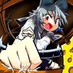 animal_ears caught cheese food grey_hair mouse_ears mouse_tail mousetrap nazrin r-18_jii red_eyes shouting solo tail touhou 