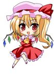  asahana_jun bad_id bad_pixiv_id blonde_hair blush_stickers chibi flandre_scarlet hand_on_hip hat red_eyes side_ponytail solo touhou wings 