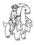  bayleef cinnamon_bun_hair crossover duo female feral human leia_organa mammal meganium monochrome nintendo plain_background pok&#233;mon princess_leia riding sketch star_wars unknown_artist video_games white_background 