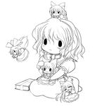  :&lt; absurdres alice_margatroid blush bow doll greyscale hair_bow highres lineart long_hair monochrome multiple_girls shanghai_doll smile solid_black_thumbnail touhou transparent_background yume_shokunin 