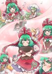  5girls 6+girls absurdres blonde_hair bow brown_hair camera dress fairy_wings flower front_ponytail green_eyes green_hair hayo_(qudtjr4682) highres holding holding_camera holding_umbrella kagiyama_hina kazami_yuuka luna_child multiple_girls open_mouth red_bow red_dress red_eyes red_ribbon ribbon shameimaru_aya shirt smile star_sapphire sunny_milk touhou umbrella white_shirt wings 