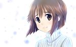  absurdres brown_eyes brown_hair close-up hagiwara_yukiho highres idolmaster idolmaster_(classic) ribbed_sweater short_hair smile solo sweater turtleneck yooguru 