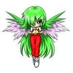  chibi full_body green_hair green_wings kazami_yuuka kazami_yuuka_(pc-98) long_hair r-18_jii red_eyes seihou smile touhou transparent_background very_long_hair wings 