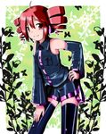  absurdres ahoge bug butterfly colorized detached_sleeves drill_hair hand_on_hip highres insect kasane_teto masu_shu red_eyes red_hair smile solo thighhighs twin_drills twintails utau 