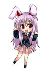  :d animal_ears asahana_jun bunny_ears chibi index_finger_raised long_hair lowres open_mouth purple_hair red_eyes reisen_udongein_inaba simple_background skirt smile solo touhou white_background 