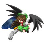  brown_hair chibi full_body long_hair lowres mismatched_footwear r-18_jii red_eyes reiuji_utsuho solo touhou transparent_background wings 