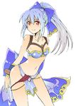  ?? bikini blue_eyes blue_hair bow breasts choker hair_ribbon highres meru_(dragoon) midriff navel open_mouth ponytail ribbon shoes short_hair smile solo swimsuit the_legend_of_dragoon wrist_cuffs èƒ¡ç“œ 