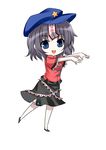  asahana_jun blue_eyes chibi chinese_clothes grey_hair hat jiangshi miyako_yoshika ofuda open_mouth outstretched_arms short_sleeves simple_background solo star touhou white_background zombie_pose 