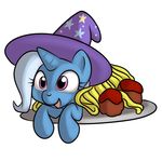  animal_ears equine female feral food friendship_is_magic hair hat horn horse kloudmutt mammal meatballs my_little_pony pasta pink_eyes plain_background pony solo spaghetti trixie_(mlp) unicorn wizard_hat 