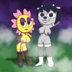 alternative_fashion anthro armwear bedroom_eyes big_breasts boots bovid breasts caprine choker cleavage clothed clothing curvy_figure duo elbow_gloves eyeliner female flower footwear genitals gloves goth grey_body grey_skin hands_behind_head handwear hi_res high_heels humanoid jewelry kamirappa legwear lingerie lipstick looking_at_viewer makeup mammal narrowed_eyes necklace nipples nude nude_female parappa_the_rapper plant rammy_lamb seductive sheep shoes sony_corporation sony_interactive_entertainment standing stockings sunny_funny um_jammer_lammy voluptuous vulva yellow_body