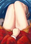  aki_biko_(aki_no_sanroku) aki_shizuha bad_id bad_pixiv_id barefoot clenched_hand close-up dress female_pov hand_on_lap legs legs_together long_sleeves pov sitting soaking_feet solo thighs touhou water 